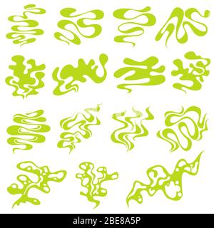 Bad smell and toxic gas clouds. Stench smoke and skunk aroma cartoon vector set. Cloud aroma green toxic illustration Stock Vector