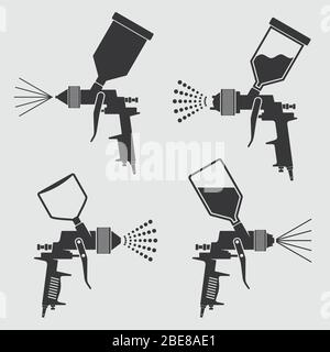 Auto body industrial painting spray gun vector icons. Auto paint spray, airbrush equipment gun illustration Stock Vector