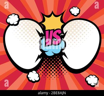 Slag versus, vs battle background with empty frames for names vector illustration. Vs championship and sport challenge, conflict and compare Stock Vector