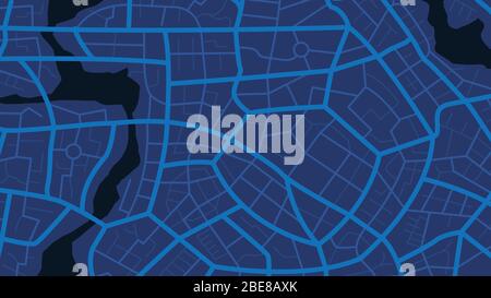 Clean top view of the night time city map with street and river, Blank urban imagination map, vector illustration Stock Vector