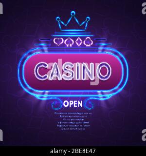 Abstract bright vegas casino banner with neon frame. Vector gambling background. Casino frame neon bright banner illustration Stock Vector