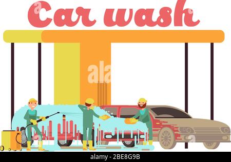 Car wash services promotional marketing vector background. Car service station, automobile engine illustration Stock Vector