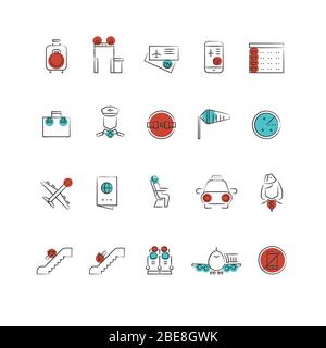 Aviation or airport outline icon collection. Symbol of aircraft and plane illustration Stock Vector
