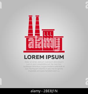 Red factory logo design - industry logo template. Business emblem industrial, vector illustration Stock Vector