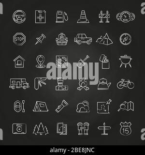 Tourism and travel brush line icons collection. Set of linear icons. Vector illustration Stock Vector