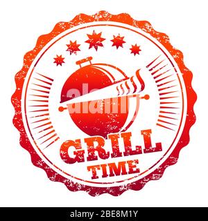 Grill time vector label design isolated on white background Stock Vector