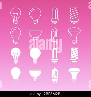 White lamp bulbs line and outline icons collection. Vector illustration Stock Vector