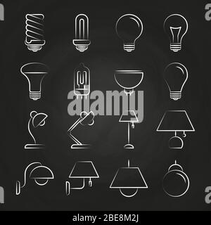 Hand drawn lamp icons collection. Set of lamp idea sketch, vector illustration Stock Vector
