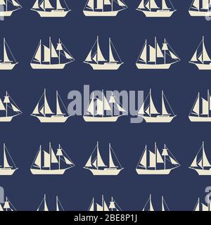 Simple sailboat or ships seamless pattern design. Ocean sailboat, vector illustration Stock Vector