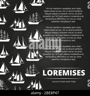 Sailboats poster design - chalkbard background with ships. Vector illustration Stock Vector