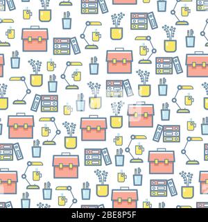 Office stationery and equipment seamless pattern with stationery illustration vector Stock Vector