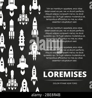 Rockets, shuttle and spaceships chalkboard poster or background. Vector illustration Stock Vector