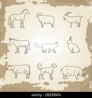 Popular farm animals thin line icons. Chicken thin outline animal. Vector illustration Stock Vector