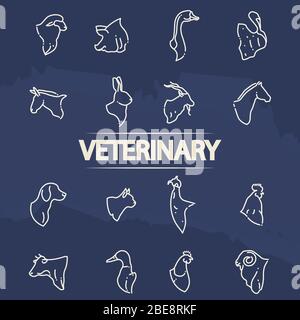 Veterinary icons - line animal heads icons. Line animal head, vector illustration Stock Vector