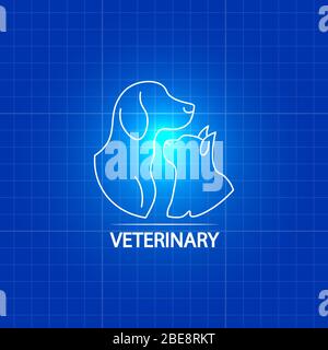 White veterinary logo design with cat and dog. Vector illustration Stock Vector