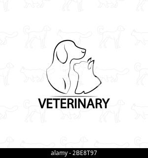 Veterinary logo design on pets. Animal pet logo cat and dog. Vector illustration Stock Vector