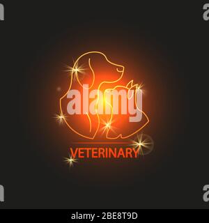 Shine veterinary logo design with cat and dog. Badge veterinary clinic. Vector illustration Stock Vector