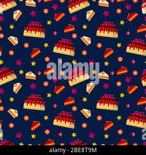 Colorful birthday cakes seamless pattern. Party celebration, vector illustration flat Stock Vector