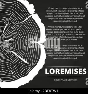 Chalkboard poster with white half tree growth rings design. Vector illustration Stock Vector