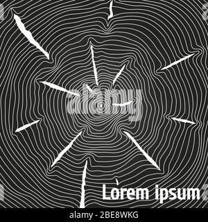 Abstract chalkboard background with white tree growth rings. Wood tree trunk concentric circular. Vector illustration Stock Vector
