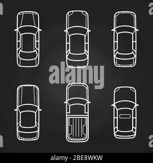 White cars template set - cars top view icons. Vector illustration Stock Vector