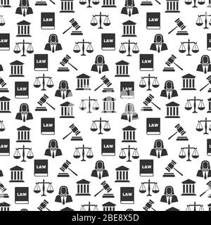 Law and justice seamless pattern. Balance and court, gavel and judge, vector illustration Stock Vector