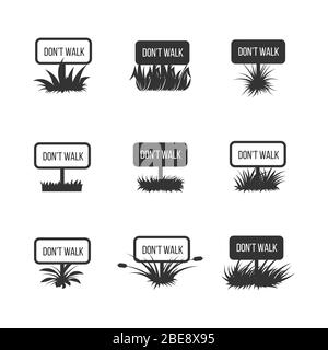 Dont walk info nameplate with grass black silhouettes. Vector illustration Stock Vector