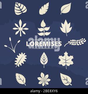 Nature elements collection - leaves and grass silhouettes set. Vector illustration Stock Vector