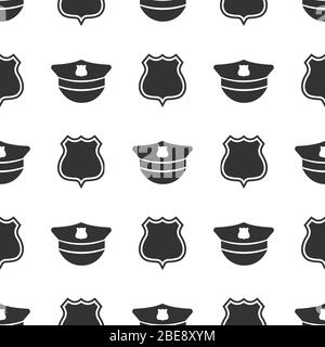 Police seamless pattern with police cap and badge. Police monochrome background Stock Vector