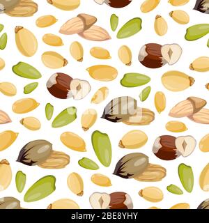 Cartoon style nuts seamless pattern - healthy food seamless texture design. Seamless pattern with organic seed and cashew nuts. Vector illustration Stock Vector