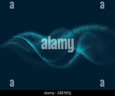 Digital flow wave with particles in motion. Abstract smoke effect background. Smoke motion with particle, wave effect flow energy illustration vector Stock Vector