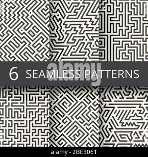 Techno graphic line seamless textures. Modern stripes fashion design backgrounds. Pattern geometric line collection illustration Stock Vector