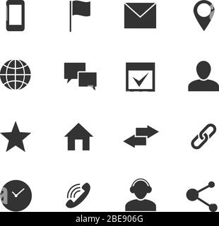 Contact and communication internet vector icons. Home, phone and email web symbols. Contact monochrome sign illustration Stock Vector
