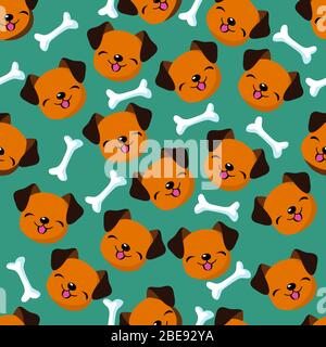 Happy dog face seamless vector pattern. Cute dog cartoon and bone pattern illustration Stock Vector