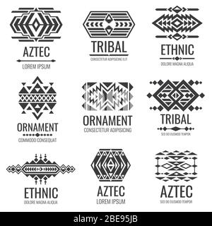Mexican aztec symbols. Vintage tribal vector ornaments. Illustration of traditional native navajo decoration ethnic element Stock Vector