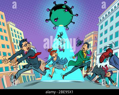 panic people running away from coronavirus. epidemic and fears Stock Vector