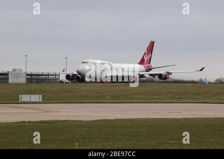 Virgin Atlantic 747 Take off Manchester Stock Photo