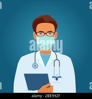 Portrait of male doctor in medical mask Stock Vector