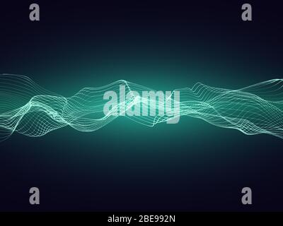 Abstract sound energy wave with dynamic particles vector background. Sound wave dynamic and motion illustration Stock Vector