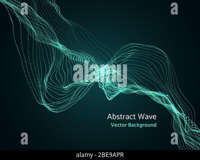 Dynamic particles array, 3d abstract music wave. Dynamics vector concept. Digital pattern motion visualization futuristic illustration Stock Vector