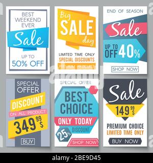 Shopping sale vector backgrounds. Retail promotional banners for web newsletter. Special sale and promotion poster, offer and promo illustration Stock Vector