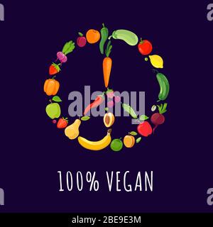 Peace sign from vegetables and fruits. Healthy fresh vegetarian. Vector illustration Stock Vector