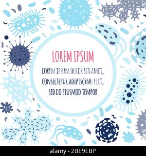 Poster of doodle microbes with round shape for text. Vector illustration Stock Vector