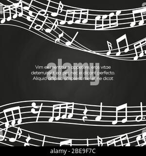 Musical blackboard background design - chalkboard with music notes and waves. Vector illustration Stock Vector