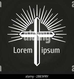 Vintage cross and rays on chalkboard. Christian and belief concept. Vector illustration Stock Vector