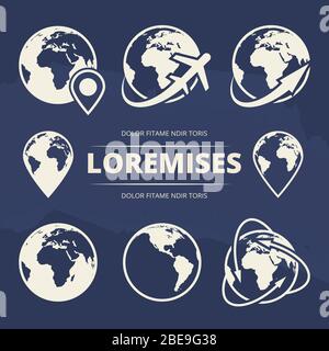 Globe earth and navigation icons set. Collection of globe icon. Vector illustration Stock Vector