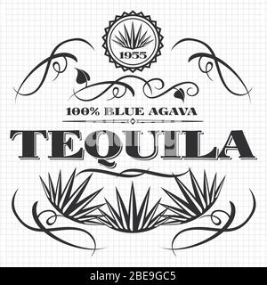 Alcohol drink tequila banner design on notebook page. Vector illustration Stock Vector