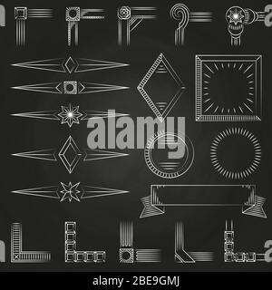 Vintage thin line shapes, frames corners on chalkboard. Vector illustration Stock Vector