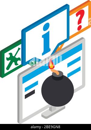 Cyber attack icon, isometric style Stock Vector