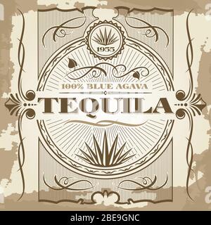 Vintage tequila vector poster design. Banner bar retro illustration style Stock Vector